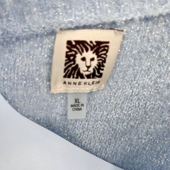 ANNE KLEIN LIGHT BLUE METALLIC SILVER THREAD V-NECK SWEATER - XL - Picture 3 of 4